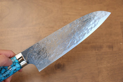 Thương hiệu Takeshi Saji R2/SG2 Lớp hoàn thiện Kim cương Dao đa năng Santoku dao Nhật 180mm chuôi dao làm từ đá Ngọc Lam xanh  dương