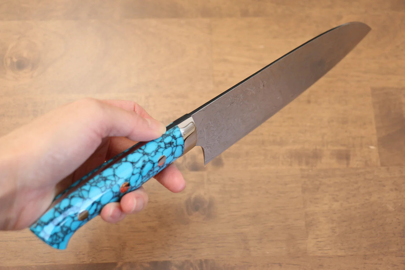 Thương hiệu Takeshi Saji R2/SG2 Lớp hoàn thiện Kim cương Dao đa năng Santoku dao Nhật 180mm chuôi dao làm từ đá Ngọc Lam xanh  dương