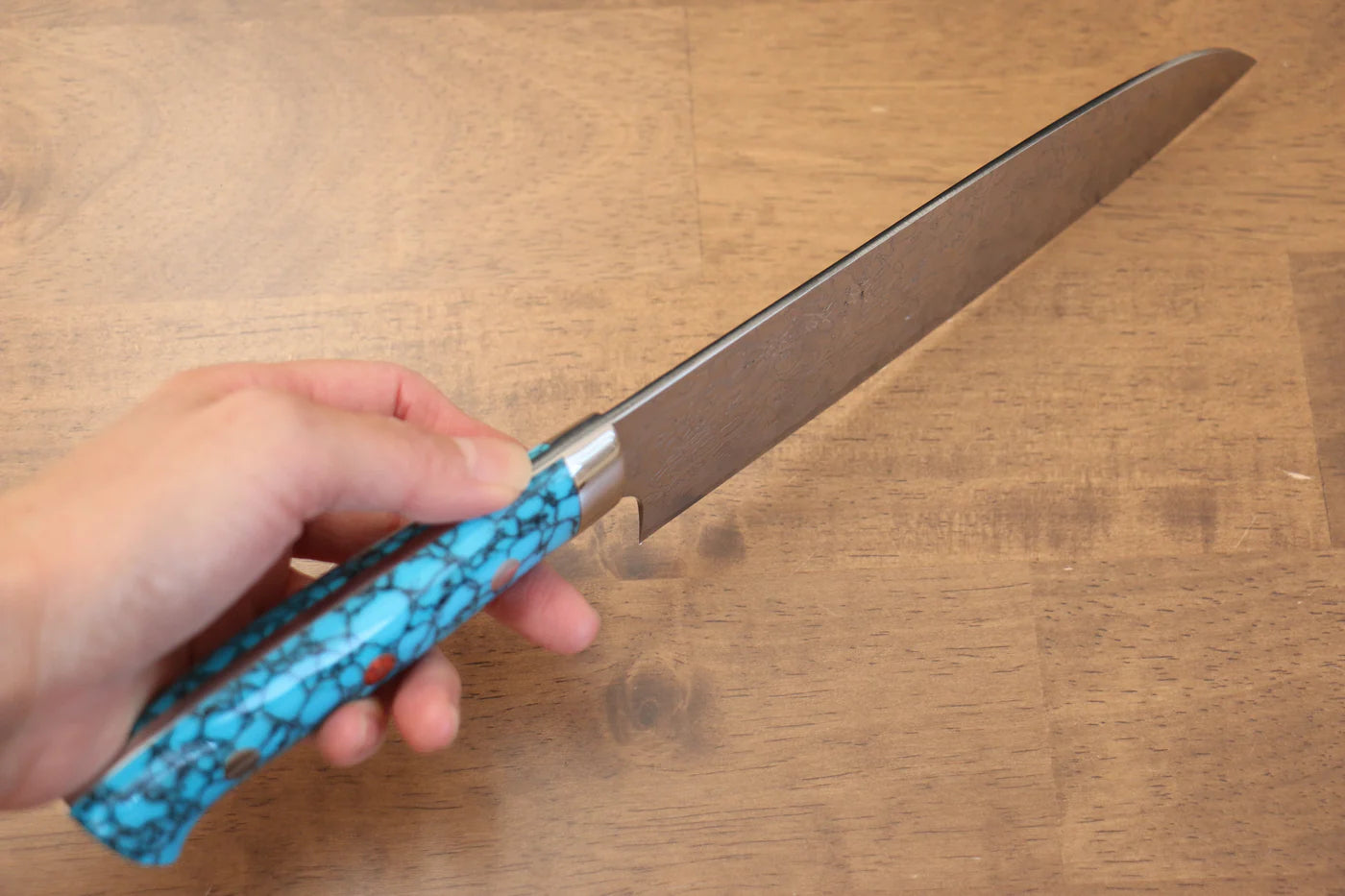 Thương hiệu Takeshi Saji R2/SG2 Lớp hoàn thiện Kim cương Dao đa năng Santoku dao Nhật 180mm chuôi dao làm từ đá Ngọc Lam xanh  dương