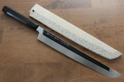 Marke Sakai Takayuki Genbu Blauer Stahl Nr. 2 Honyaki Hochglanzpoliertes Yanagiba-Fischschneidemesser (runder Griff) Japanisches Messer 300 mm Ebenholzgriff Inklusive Etui