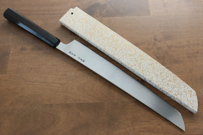 Marke Sakai Takayuki Genbu Blauer Stahl Nr. 2 Honyaki Hochglanzpoliertes Yanagiba-Fischschneidemesser (runder Griff) Japanisches Messer 300 mm Ebenholzgriff Inklusive Etui