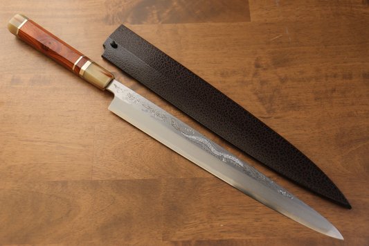Thương hiệu Sakai Takayuki Thiên Long Uzushio Series, Thép xanh No.2 Chạm khắc hình rồng, Dao thái cá shashimi chuyên dụng Yanagiba 300mm, Chuôi dao làm từ gỗ Mun đỏ, Có kèm bao dao, dao Nhật chính hãng cao cấp 5
