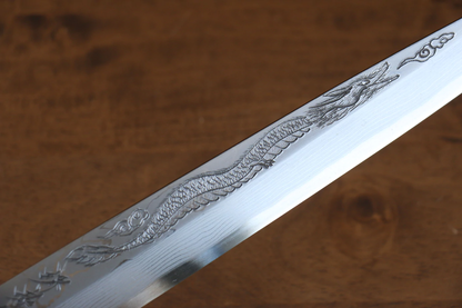 Marke Sakai Takayuki Thien Long Uzushio-Serie, Nr. 2 blauer Stahl mit geschnitzter Drachenform, Yanagiba 300 mm Spezial-Shashimi-Fischmesser, Messergriff aus rotem Ebenholz, inklusive Messerscheide, hochwertiges echtes japanisches Messer 5