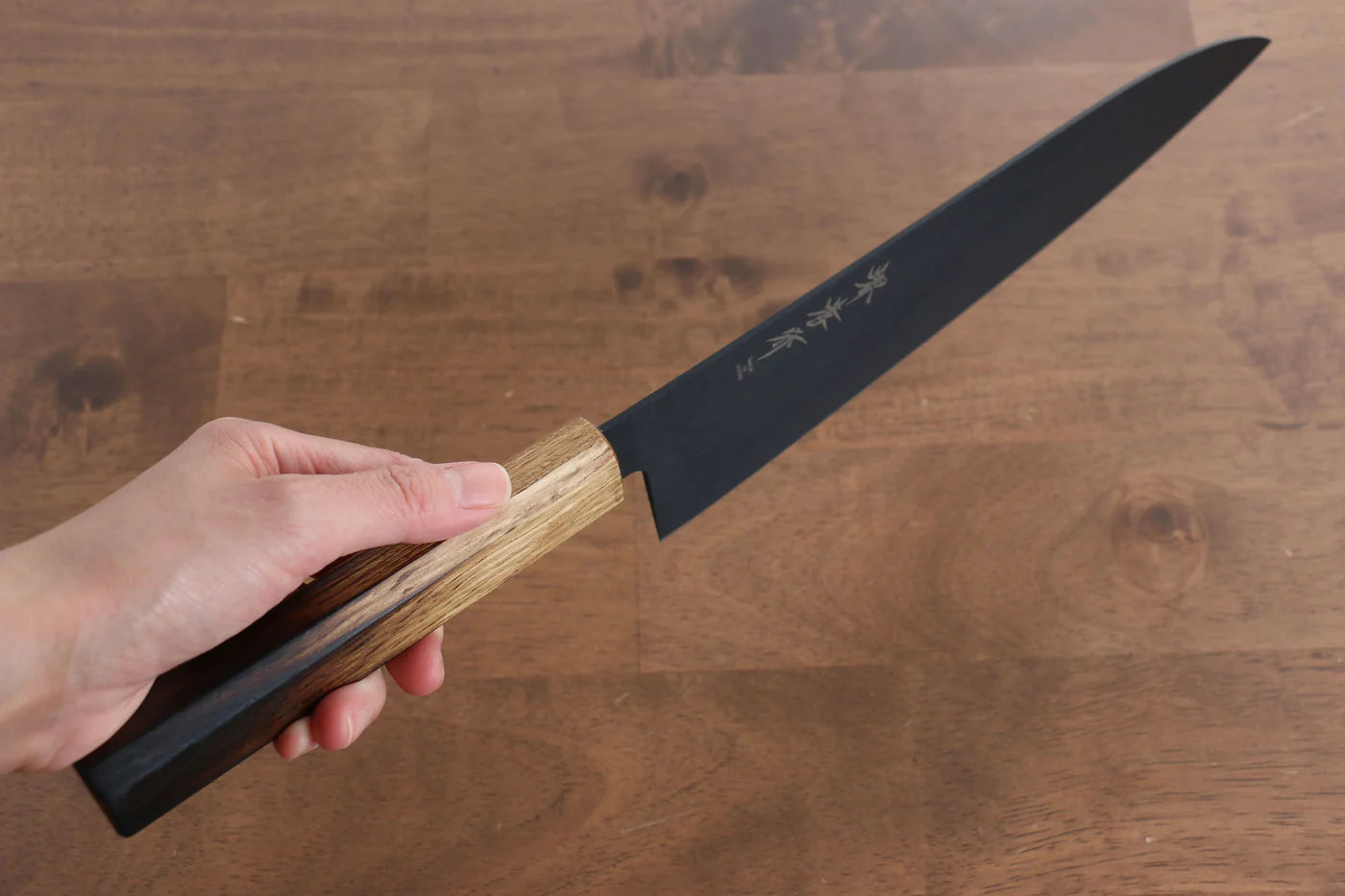 Thương hiệu Sakai Takayuki Hắc Ảnh Kurokage VG10 Rèn thủ công Mạ Teflon Dao đa năng Gyuto dao Nhật 240mm chuôi dao gỗ Sồi cháy