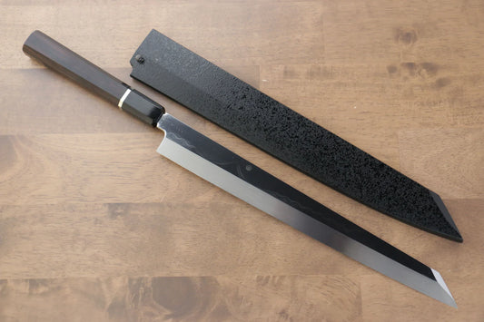 Thương hiệu Sakai Takayuki Núi Phú Sĩ Thép trắng No.2 Honyaki Dao thái cá sashimi chuyên dụng Yanagiba dao Nhật 300mm chuôi dao gỗ Mun có đính vòng Có kèm bao