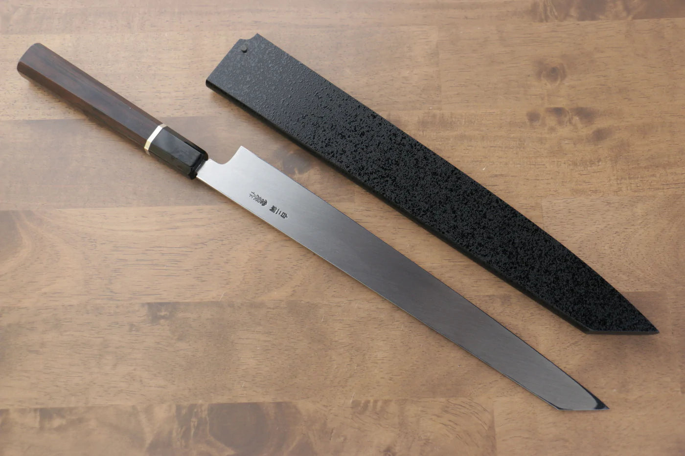 Thương hiệu Sakai Takayuki Núi Phú Sĩ Thép trắng No.2 Honyaki Dao thái cá sashimi chuyên dụng Yanagiba dao Nhật 300mm chuôi dao gỗ Mun có đính vòng Có kèm bao