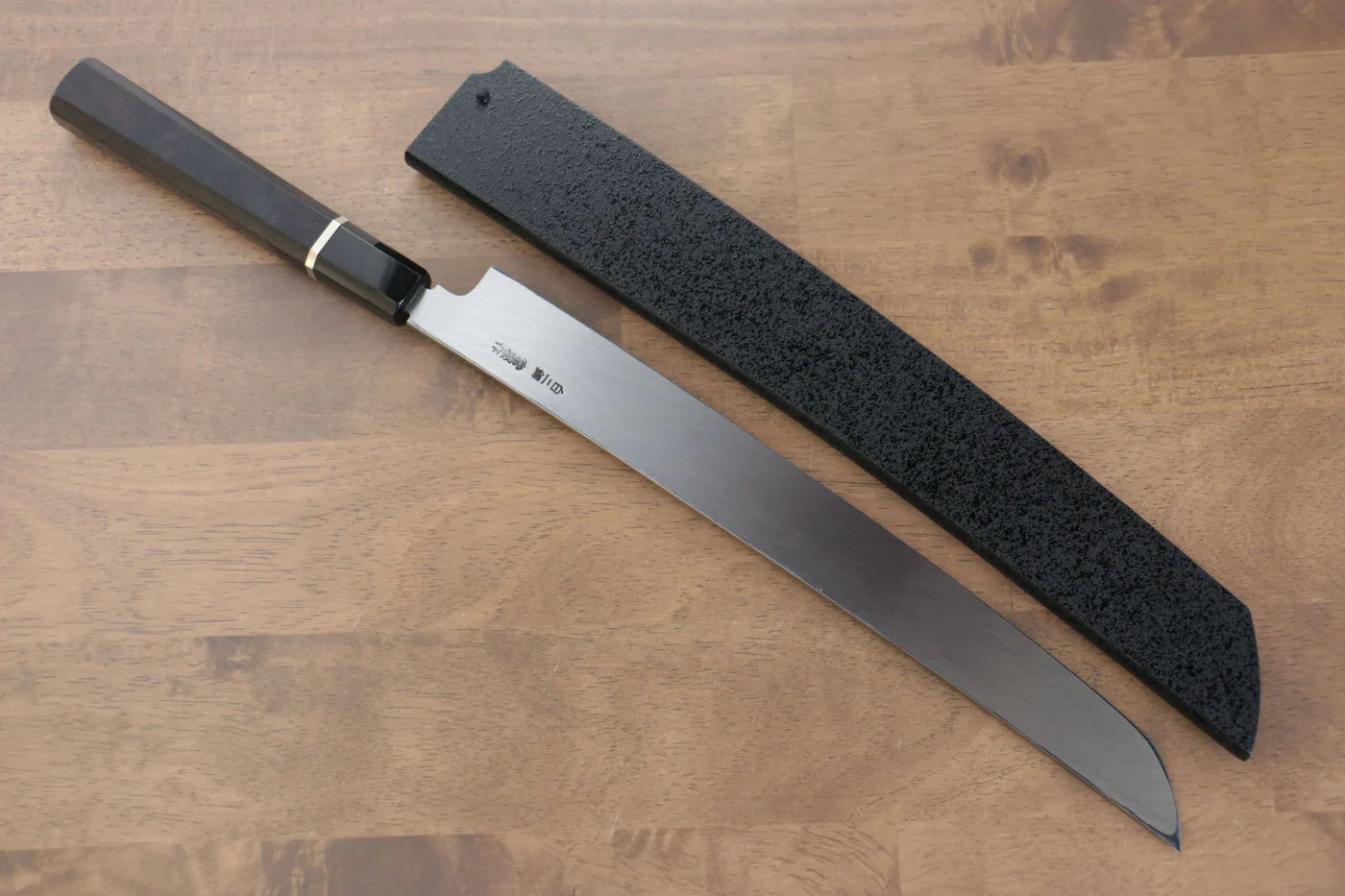 Thương hiệu Sakai Takayuki Núi Phú Sĩ Thép trắng No.2 Honyaki Dao thái cáshashimi chuyên dụng Yanagiba (cán tròn) dao Nhật 300mm chuôi dao gỗ Mun có đính vòng Có kèm bao