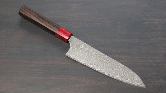 Thương hiệu Yoshimi Kato R2/SG2 Thép Damascus Dao đa năng Gyuto dao Nhật 180mm gỗ Đàn Hương ( đính vòng gỗ ép đỏ)