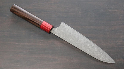 Thương hiệu Yoshimi Kato R2/SG2 Thép Damascus Dao đa năng Gyuto dao Nhật 180mm gỗ Đàn Hương ( đính vòng gỗ ép đỏ)