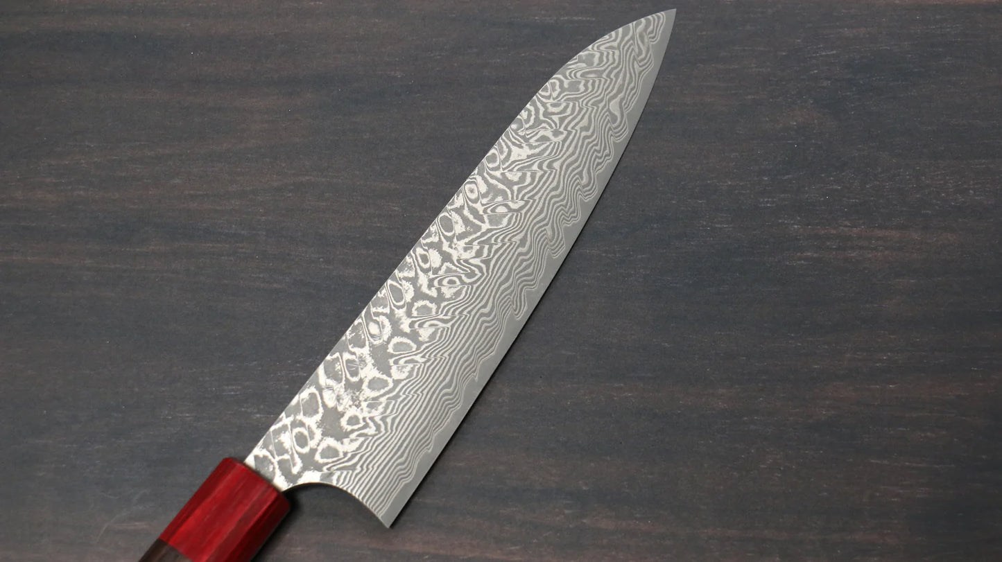 Thương hiệu Yoshimi Kato R2/SG2 Thép Damascus Dao đa năng Gyuto dao Nhật 180mm gỗ Đàn Hương ( đính vòng gỗ ép đỏ)