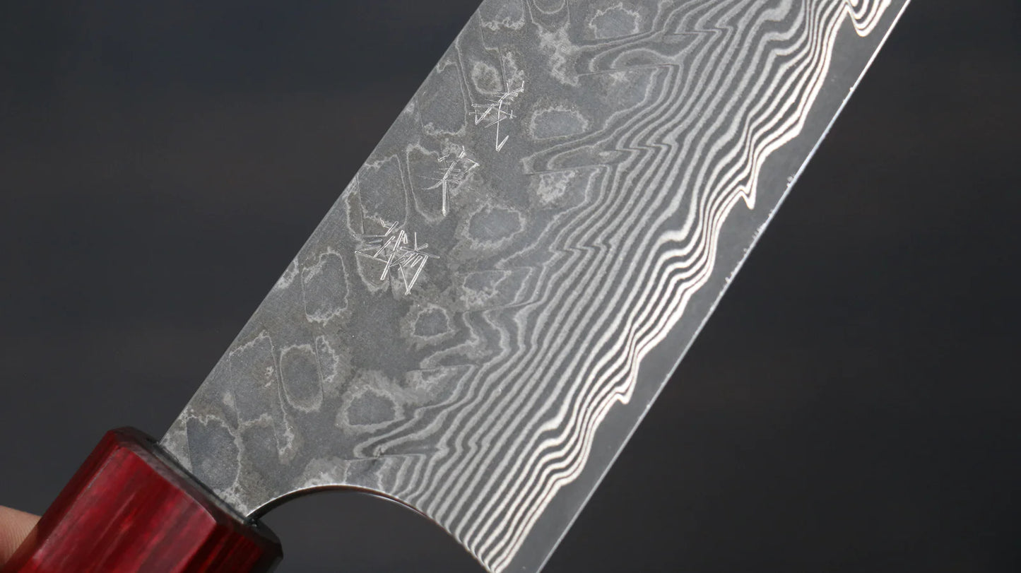 Thương hiệu Yoshimi Kato R2/SG2 Thép Damascus Dao đa năng Gyuto dao Nhật 180mm gỗ Đàn Hương ( đính vòng gỗ ép đỏ)