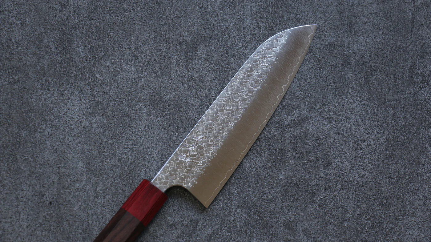 Thương hiệu Yoshimi Kato  R2/SG2 Rèn thủ công Dao đa năng Santoku dao Nhật 165mm chuôi dao gỗ Đàn Hương ( đính vòng gỗ ép đỏ)