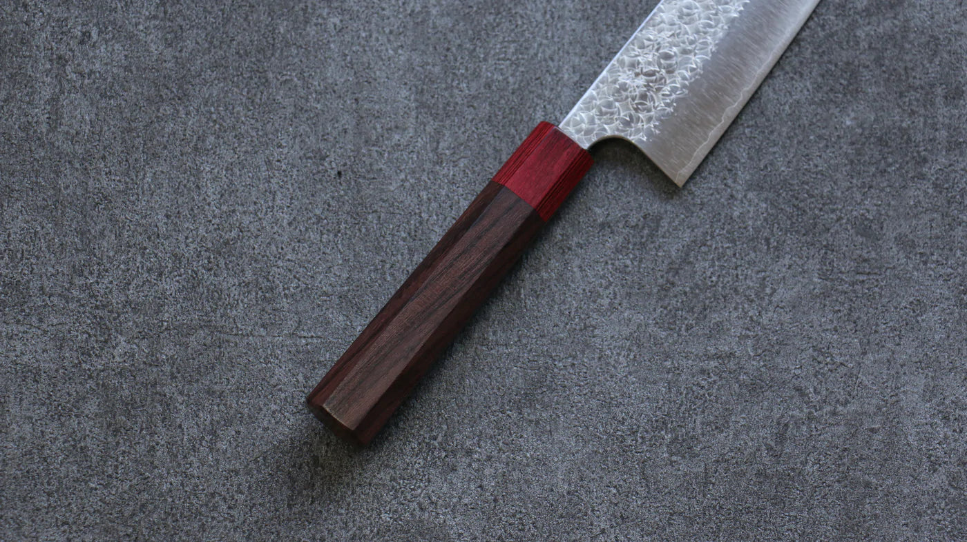 Thương hiệu Yoshimi Kato  R2/SG2 Rèn thủ công Dao đa năng Santoku dao Nhật 165mm chuôi dao gỗ Đàn Hương ( đính vòng gỗ ép đỏ)