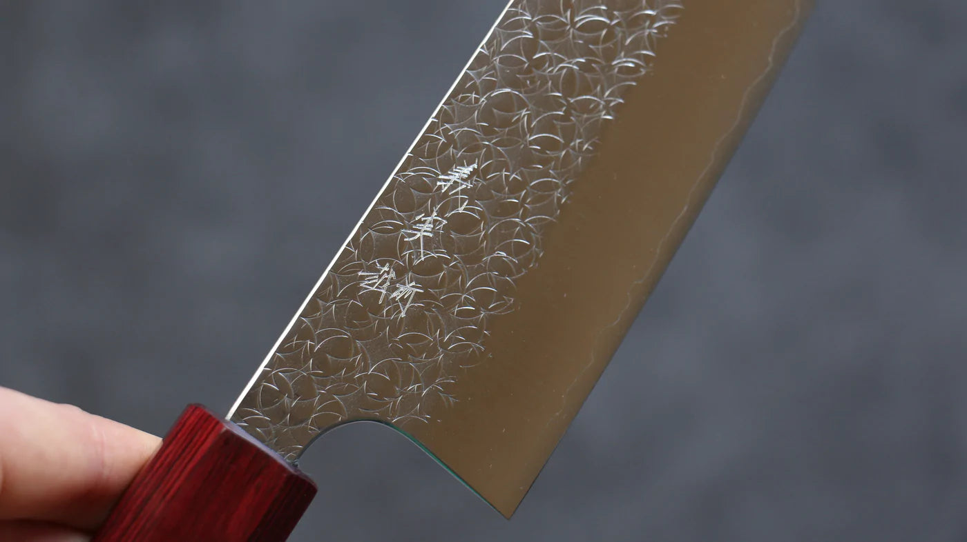 Thương hiệu Yoshimi Kato  R2/SG2 Rèn thủ công Dao đa năng Santoku dao Nhật 165mm chuôi dao gỗ Đàn Hương ( đính vòng gỗ ép đỏ)