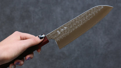 Thương hiệu Yoshimi Kato  R2/SG2 Rèn thủ công Dao đa năng Santoku dao Nhật 165mm chuôi dao gỗ Đàn Hương ( đính vòng gỗ ép đỏ)