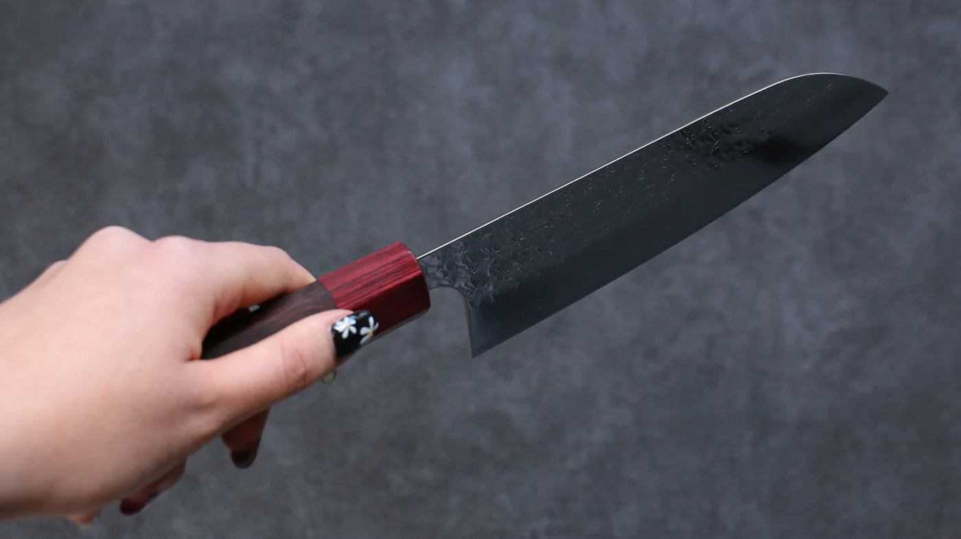 Thương hiệu Yoshimi Kato  R2/SG2 Rèn thủ công Dao đa năng Santoku dao Nhật 165mm chuôi dao gỗ Đàn Hương ( đính vòng gỗ ép đỏ)