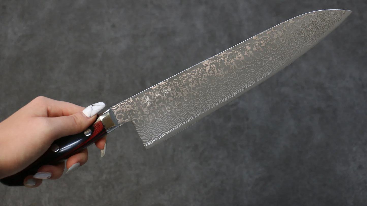 Thương hiệu Yoshimi Kato VG10 Thép Damascus Dao đa năng Gyuto dao Nhật 240mm chuôi dao gỗ ép đỏ