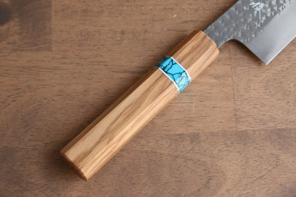 Marke Yu Kurosaki Light Senko R2/SG2 Handgeschmiedetes Gyuto-Mehrzweckmesser Japanisches Messer 210 mm Griff aus Olivenholz (türkisblau beschichtet)