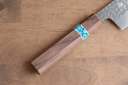 Thương hiệu Yu Kurosaki dòng Ánh Sáng Senko thép R2/SG2 dao rèn thủ công Dao đa năng Gyuto dao Nhật 210mm chuôi dao gỗ cây óc chó (bọc xanh ngọc lam)
