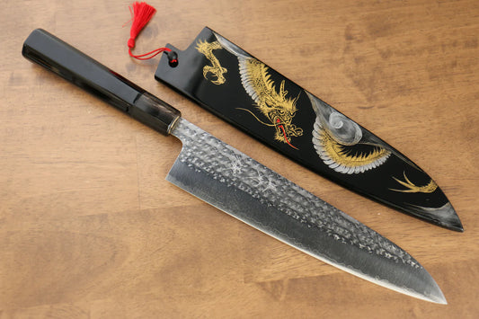 Thương hiệu Yu Kurosaki Ánh Sáng Senko R2/SG2 Rèn thủ công Khảm vàng hình Rồng Dao đa năng Gyuto dao Nhật 240mm sơn mài Có kèm bao