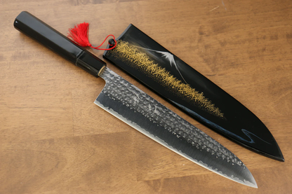 Thương hiệu Yu Kurosaki Ánh Sáng Senko R2/SG2 Rèn thủ công Khảm vàng hình Núi Phí Sĩ Dao đa năng Gyuto dao Nhật 240mm sơn mài Có kèm bao