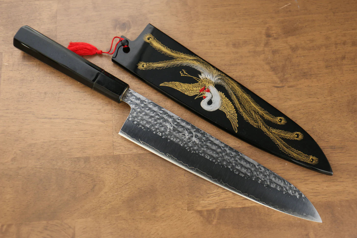 Thương hiệu Yu Kurosaki Ánh Sáng Senko R2/SG2 Rèn thủ công Khảm vàng Phượng Hoàng Dao đa năng Gyuto dao Nhật 240mm sơn mài Có kèm bao