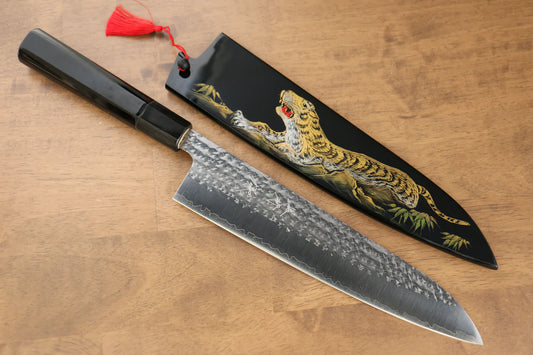 Thương hiệu Yu Kurosaki Ánh Sáng Senko R2/SG2 Rèn thủ công Khảm vàng hình Hổ Dao đa năng Gyuto dao Nhật 240mm sơn mài Có kèm bao