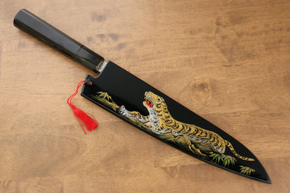 Thương hiệu Yu Kurosaki Ánh Sáng Senko R2/SG2 Rèn thủ công Khảm vàng hình Hổ Dao đa năng Gyuto dao Nhật 240mm sơn mài Có kèm bao