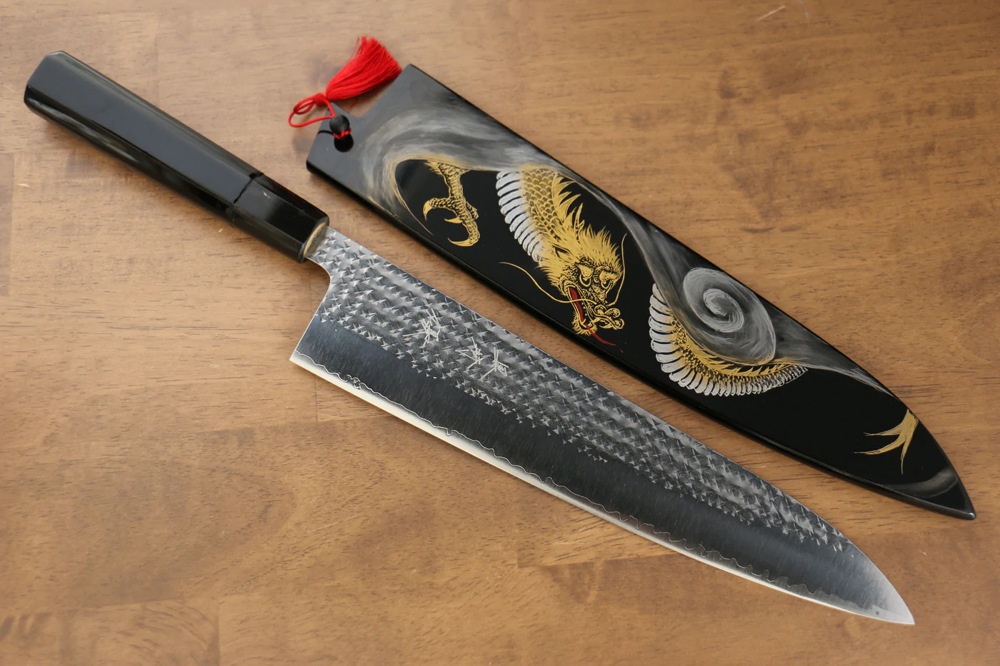 Thương hiệu Yu Kurosaki Ánh Sáng Senko R2/SG2 Rèn thủ công Khảm vàng hình Rồng Dao đa năng Gyuto dao Nhật 270mm sơn mài Có kèm bao