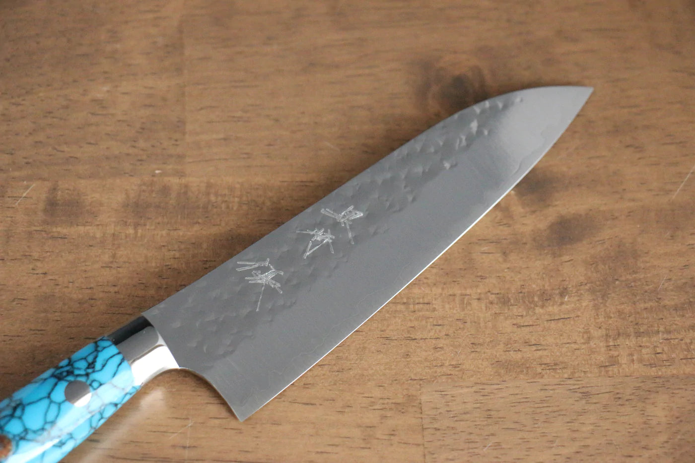 Marke Yu Kurosaki Light Senko R2/SG2 Handgeschmiedetes Santoku-Mehrzweckmesser, 150 mm japanischer Türkisstein