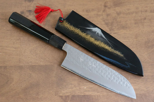 Thương hiệu Yu Kurosaki Ánh Sáng Senko R2/SG2 Rèn thủ công Khảm vàng hình Núi Phí Sĩ Dao đa năng Santoku dao Nhật 165mm sơn mài Có kèm bao