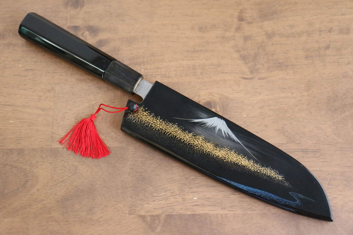 Thương hiệu Yu Kurosaki Ánh Sáng Senko R2/SG2 Rèn thủ công Khảm vàng hình Núi Phí Sĩ Dao đa năng Santoku dao Nhật 165mm sơn mài Có kèm bao