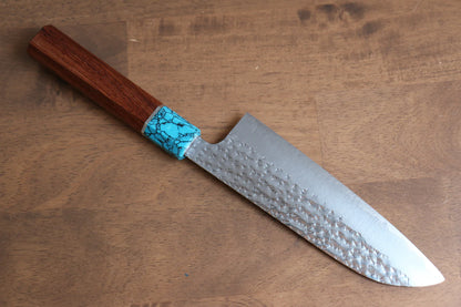 Thương hiệu Yu Kurosaki dòng Ánh Sáng Senko thép R2/SG2 dao rèn thủ công Dao đa năng Santoku dao Nhật 165mm chuôi dao gỗ hồng mộc (bọc xanh ngọc lam)