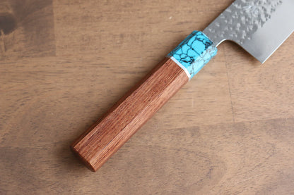 Marke Yu Kurosaki Leichte Serie Senko-Stahl R2/SG2 handgeschmiedetes Messer Santoku-Mehrzweckmesser Japanisches Messer 165 mm Griff aus Palisander (türkis beschichtet)