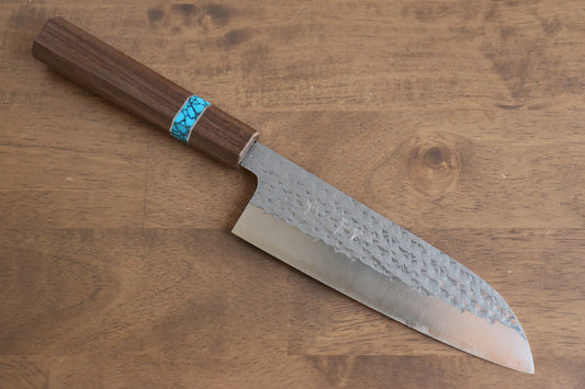 Thương hiệu Yu Kurosaki Ánh Sáng Senko R2/SG2 Rèn thủ công Dao đa năng Santoku dao Nhật 165mm chuôi chuôi  dao gỗ cây óc chó (bọc xanh ngọc lam)