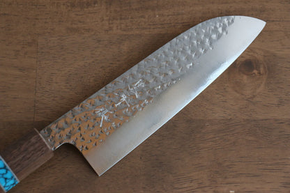 Thương hiệu Yu Kurosaki Ánh Sáng Senko R2/SG2 Rèn thủ công Dao đa năng Santoku dao Nhật 165mm chuôi chuôi  dao gỗ cây óc chó (bọc xanh ngọc lam)