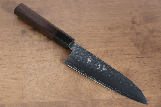 Thương hiệu Yu Kurosaki Ánh Sáng Senko R2/SG2 Rèn thủ công Dao đa năng Santoku loại nhỏ dao Nhật 150mm chuôi chuôi  dao gỗ Đàn Hương ( đính vòng chuôi chuôi  dao gỗ ép đen)