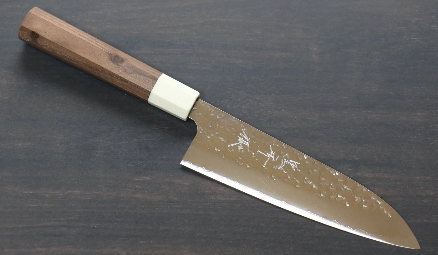 Marke Yu Kurosaki Light Senko R2/SG2 Handgeschmiedetes Santoku-Mehrzweckmesser, 150 mm japanisches Messer, Griff aus Walnussholz