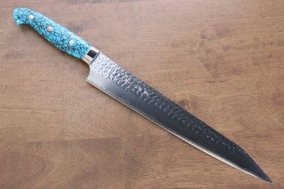 Marke Yu Kurosaki Light Senko R2/SG2 Handgeschmiedetes Specialized-Rippenmesser Sujihiki Japanisches Messer 270 mm Türkiser Stein