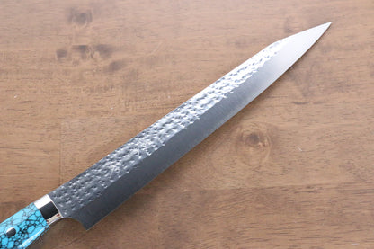 Marke Yu Kurosaki Light Senko R2/SG2 Handgeschmiedetes Specialized-Rippenmesser Sujihiki Japanisches Messer 270 mm Türkiser Stein