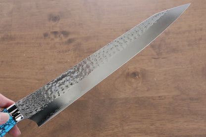 Marke Yu Kurosaki Light Senko R2/SG2 Handgeschmiedetes Specialized-Rippenmesser Sujihiki Japanisches Messer 270 mm Türkiser Stein