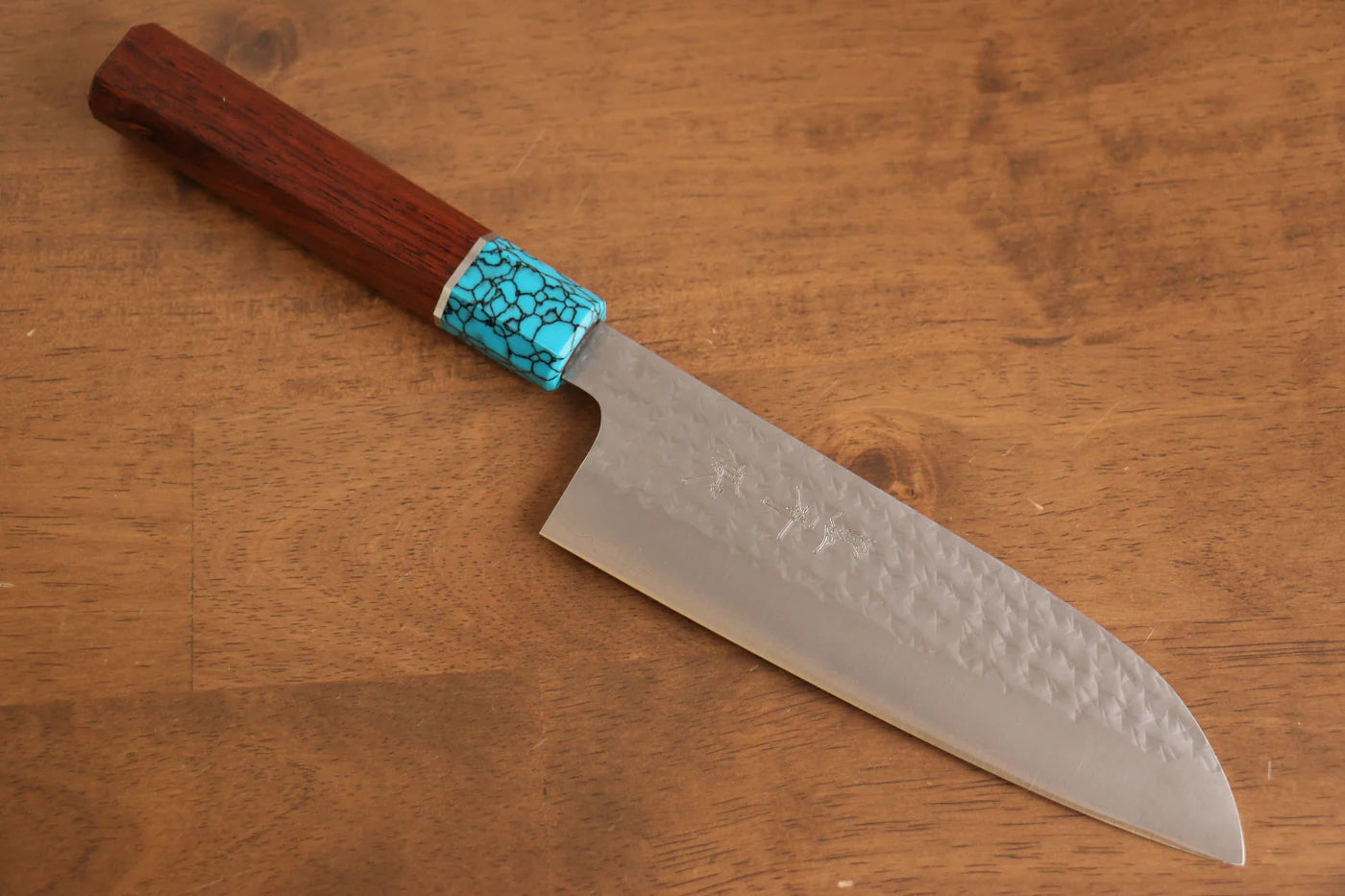 Yu Kurosaki Marke Senko EI Light Serie R2/SG2 Stahl handgeschmiedetes Messer Santoku-Mehrzweckmesser Japanisches Messer 165 mm Palisandergriff (überzogen mit blauem Türkis)