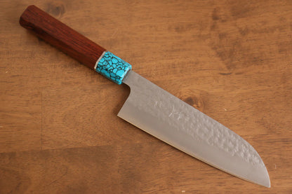 Yu Kurosaki Marke Senko EI Light Serie R2/SG2 Stahl handgeschmiedetes Messer Santoku-Mehrzweckmesser Japanisches Messer 165 mm Palisandergriff (überzogen mit blauem Türkis)