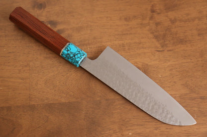 Yu Kurosaki Marke Senko EI Light Serie R2/SG2 Stahl handgeschmiedetes Messer Santoku-Mehrzweckmesser Japanisches Messer 165 mm Palisandergriff (überzogen mit blauem Türkis)