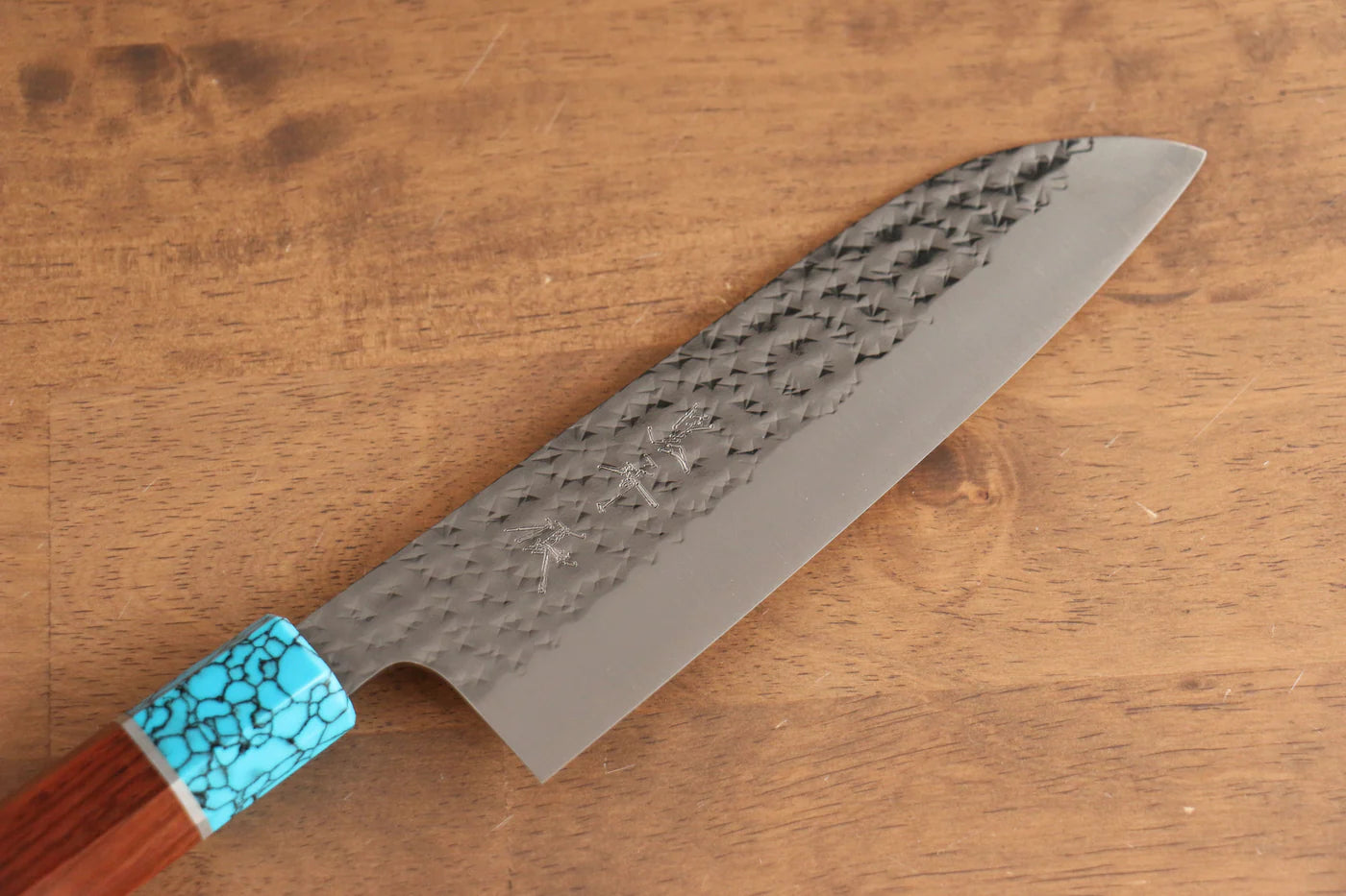 Yu Kurosaki Marke Senko EI Light Serie R2/SG2 Stahl handgeschmiedetes Messer Santoku-Mehrzweckmesser Japanisches Messer 165 mm Palisandergriff (überzogen mit blauem Türkis)