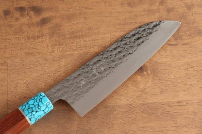 Yu Kurosaki Marke Senko EI Light Serie R2/SG2 Stahl handgeschmiedetes Messer Santoku-Mehrzweckmesser Japanisches Messer 165 mm Palisandergriff (überzogen mit blauem Türkis)