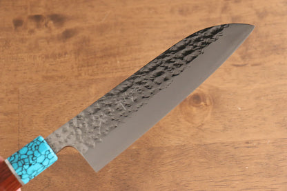 Yu Kurosaki Marke Senko EI Light Serie R2/SG2 Stahl handgeschmiedetes Messer Santoku-Mehrzweckmesser Japanisches Messer 165 mm Palisandergriff (überzogen mit blauem Türkis)