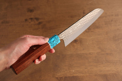 Yu Kurosaki Marke Senko EI Light Serie R2/SG2 Stahl handgeschmiedetes Messer Santoku-Mehrzweckmesser Japanisches Messer 165 mm Palisandergriff (überzogen mit blauem Türkis)