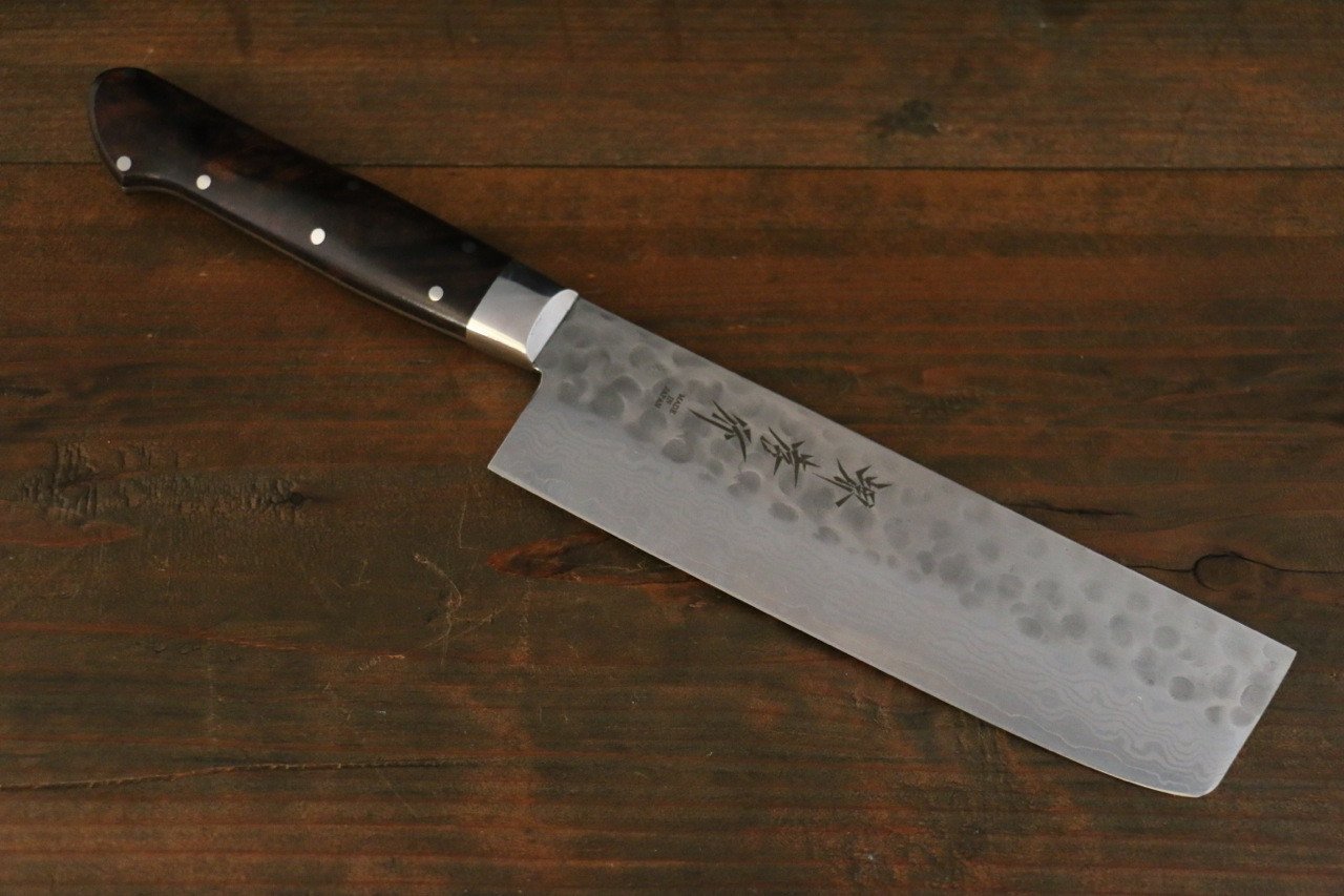 Sakai Takayuki 17 Layer Damascus VG10 Japanese Nakiri Chef Knife with Desert Iron Wood Handle 160mm - Japanny - Best Japanese Knife