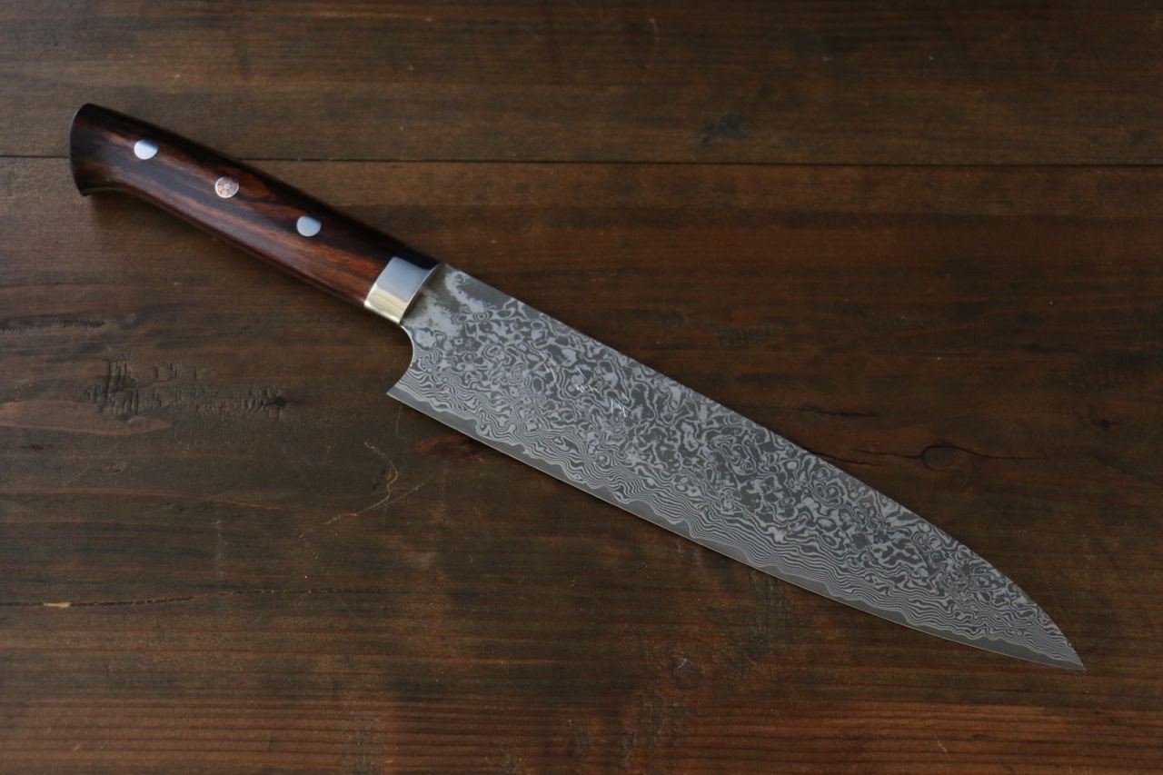 Takeshi Saji R2 Black Damascus Gyuto with Iron Wood Handle Japanese Chef Knife 210mm - Japanny - Best Japanese Knife